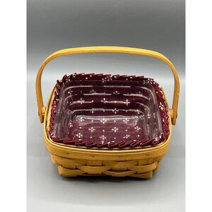 Longaberger 6" Handwoven Handled Basket With Fabric Liner & Plastic Protector